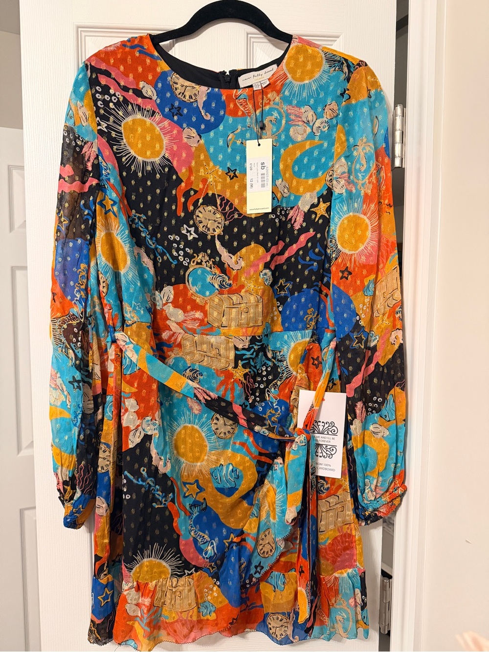 Never Fully Dressed NWT Multicolor Printed Long Sleeve Women's Dress